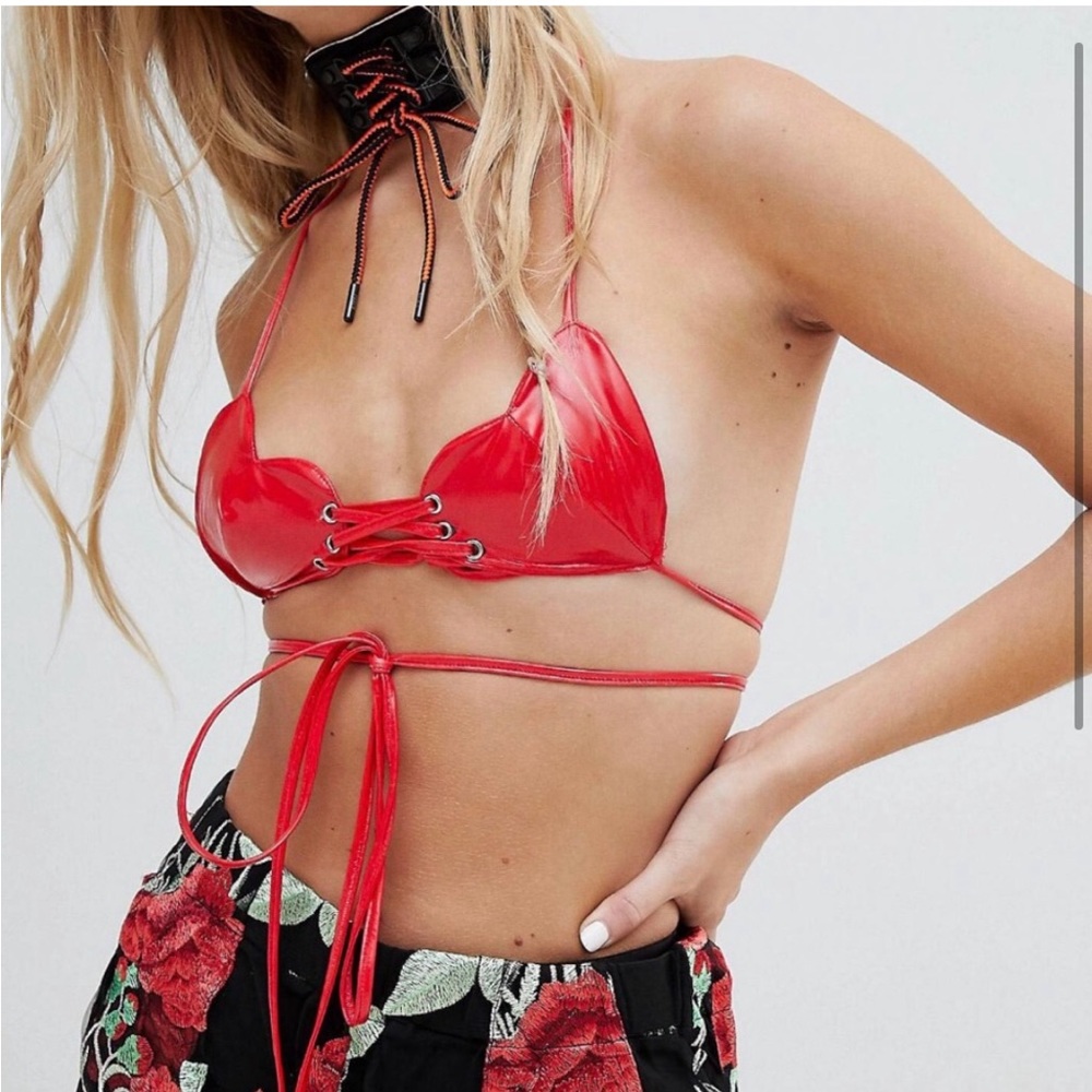 Pleather heart bra